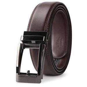 Mens Leather Ratchet Adjustable Dress Belt Brown